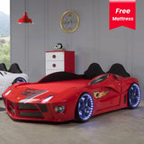 Moon Luxury Race Car Bed w/LEDs & Sound Effects (Free Mattress)