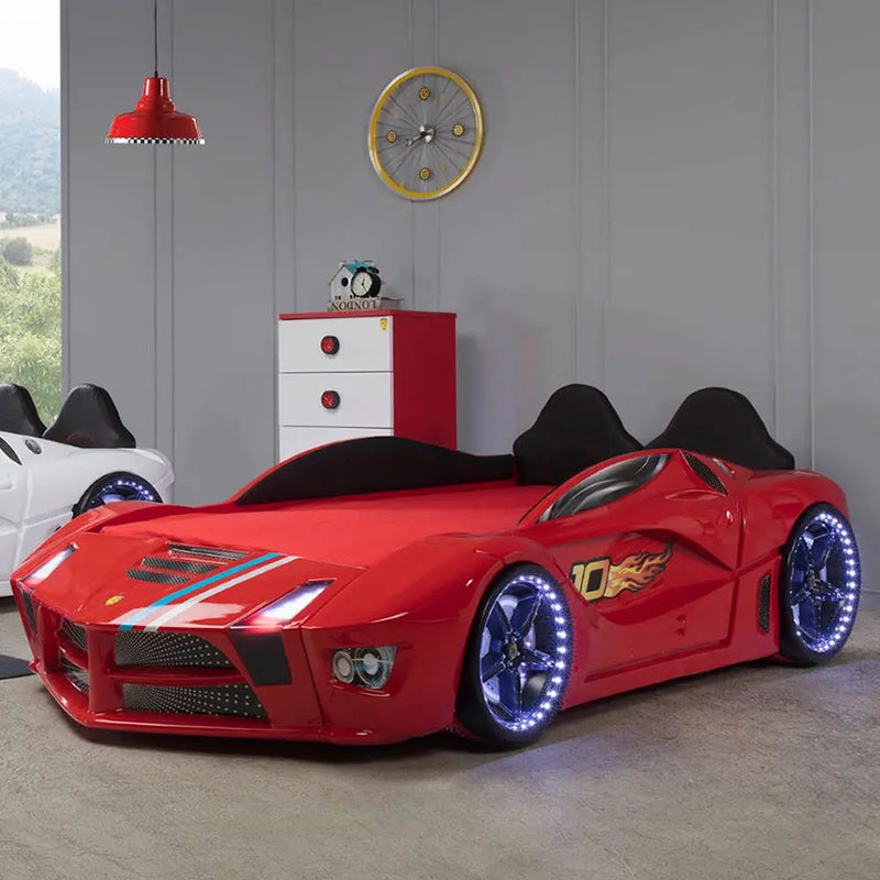 race car bed Moon Luxury Race Car Bed w/LEDs & Sound Effects (Free Mattress) CaKidsRoom