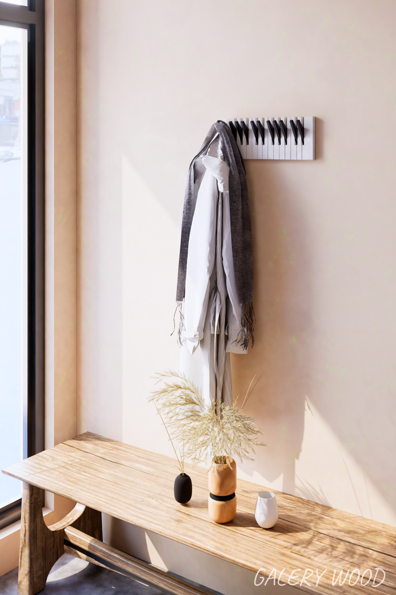 Piano Coat (11 Key) -Wall Mountable Piano Towel Coat Umbrella Bag Hanger Hook Rack Coat Hooks - Black and White (Copy) (Copy) CaKidsRoom
