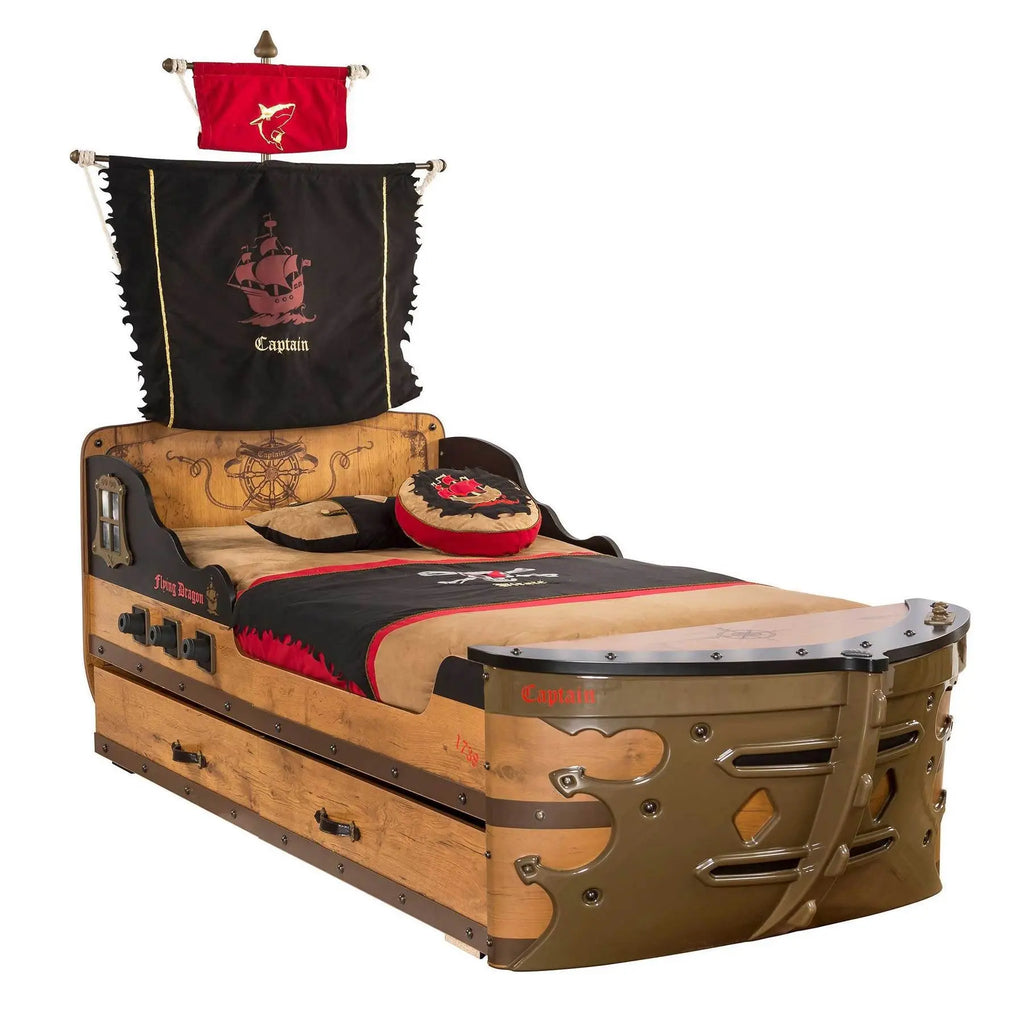 Pirate Ship Twin Size Bed for Kids (Trundle Bed Not Included)