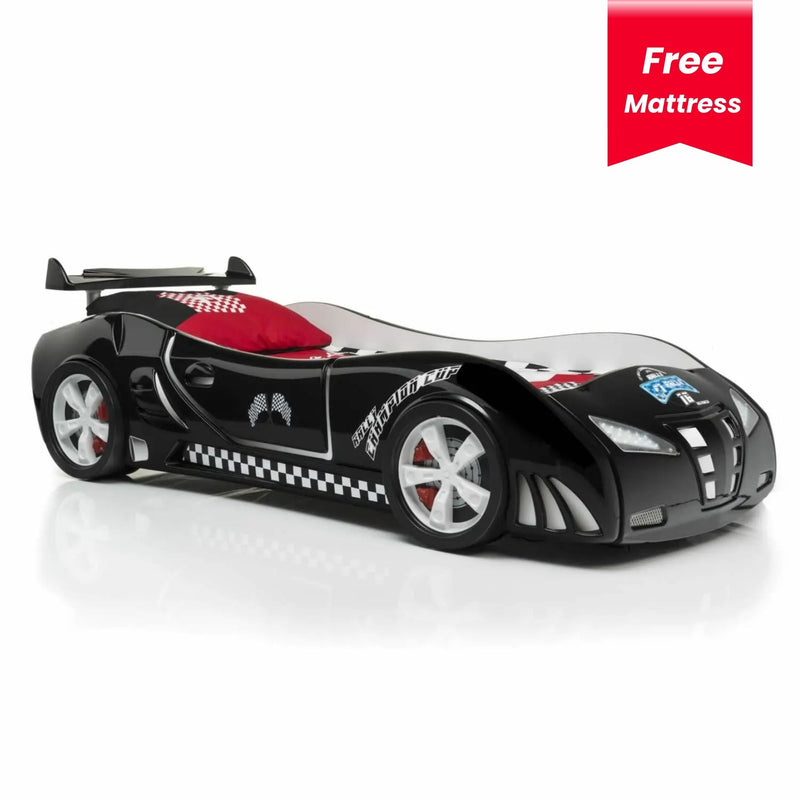 M3 Infiniti Race Car Bed for Kids w/LEDs, Sound effects and Free Mattress