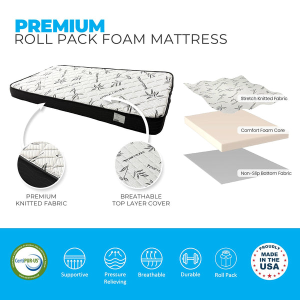 Core Comfort Kids Roll-Pack Foam Mattress (190 x 90cm) - The Perfect Fit for Racing Car Beds